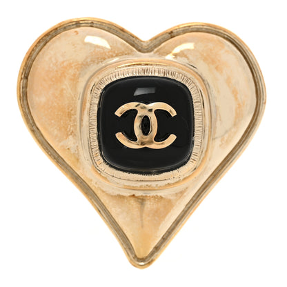Chanel Metal Enamel CC Heart Brooch Gold 1 of 4