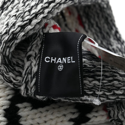 Chanel Wool Shearling CC Beanie Hat Ivory Black Red 5 of 7