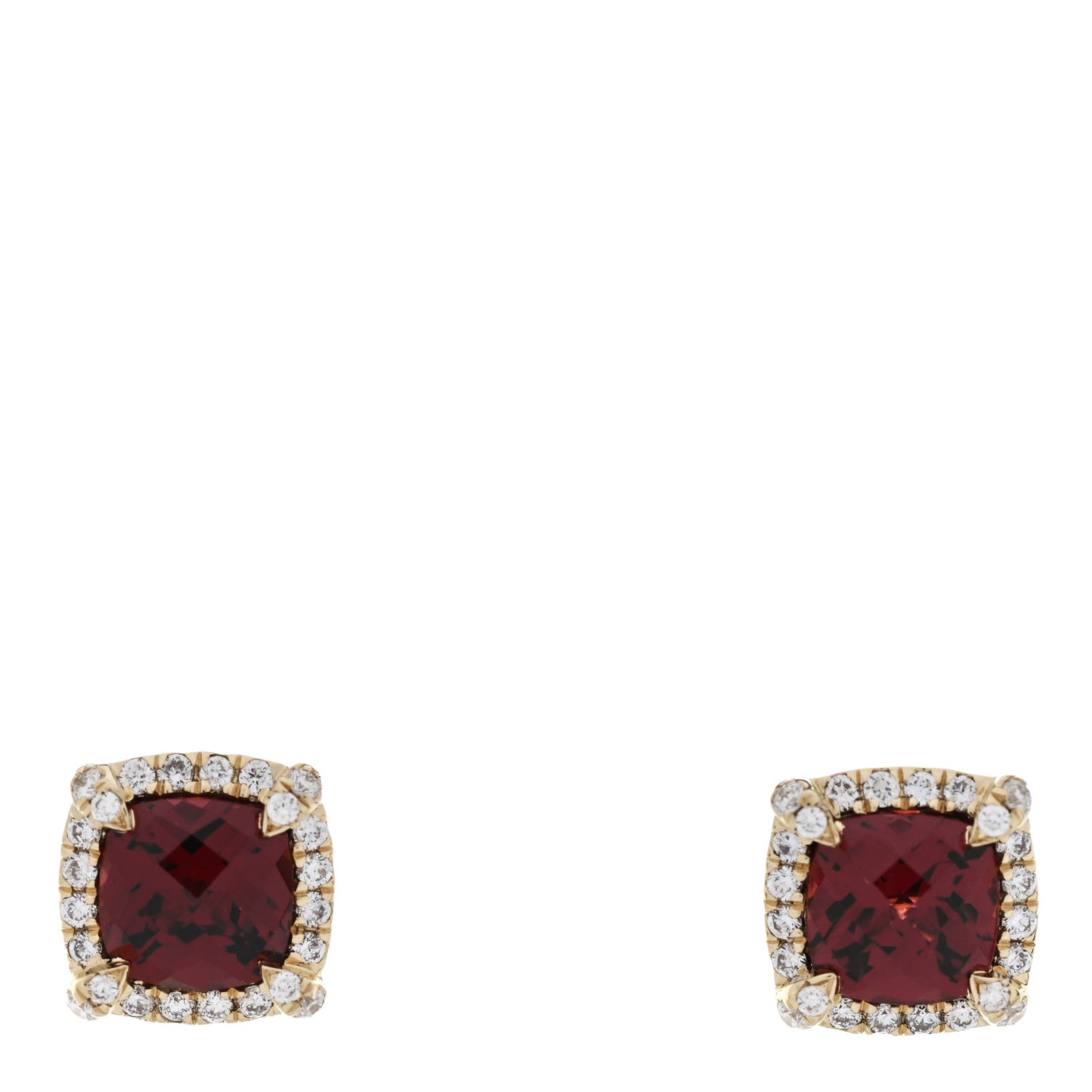 18K Yellow Gold Diamond Garnet Petite Chatelaine Bezel Stud Earrings
