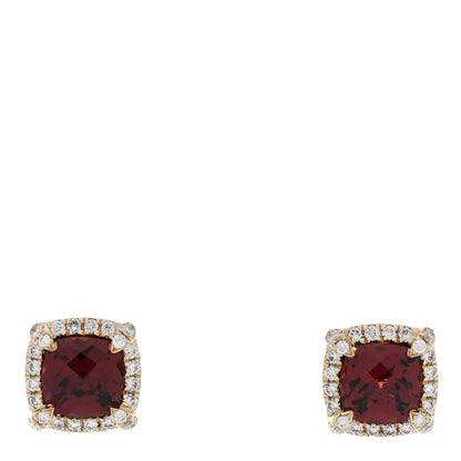 David Yurman 18K Yellow Gold Diamond Garnet Petite Chatelaine Bezel Stud Earrings 1 of 5