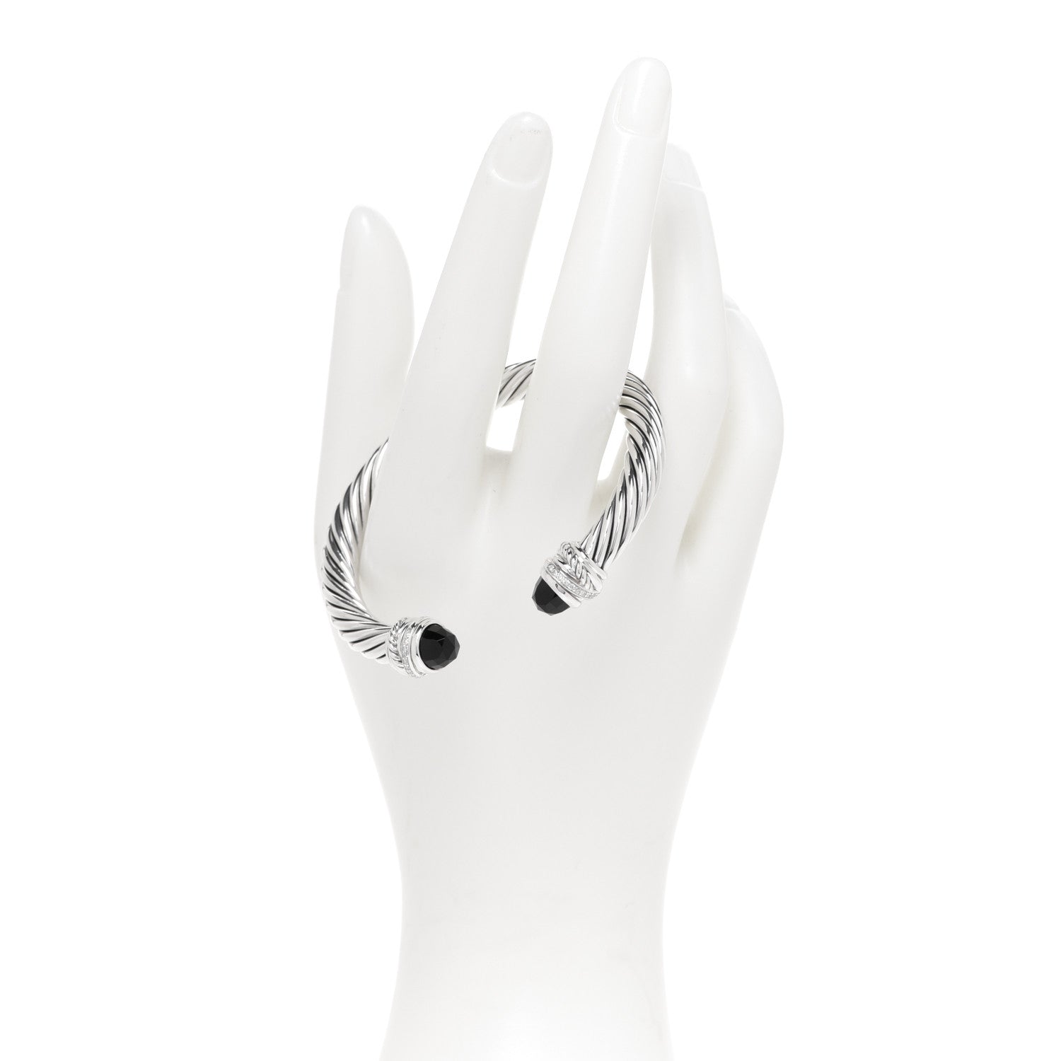 David Yurman Sterling Silver Diamond Black Onyx 7mm Cable Classics Crossover Bracelet 2 of 4