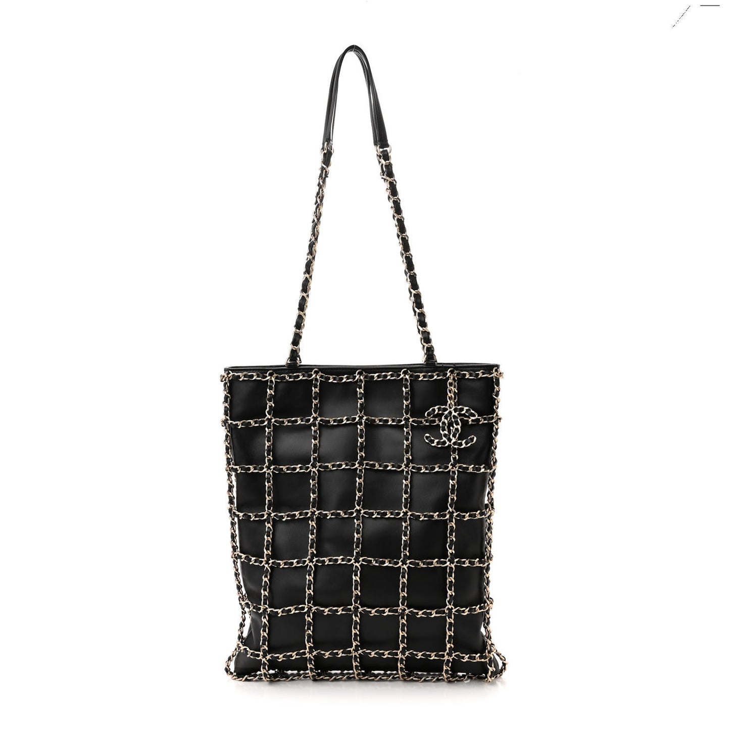 Lambskin Large Shopping Chain Tote Black