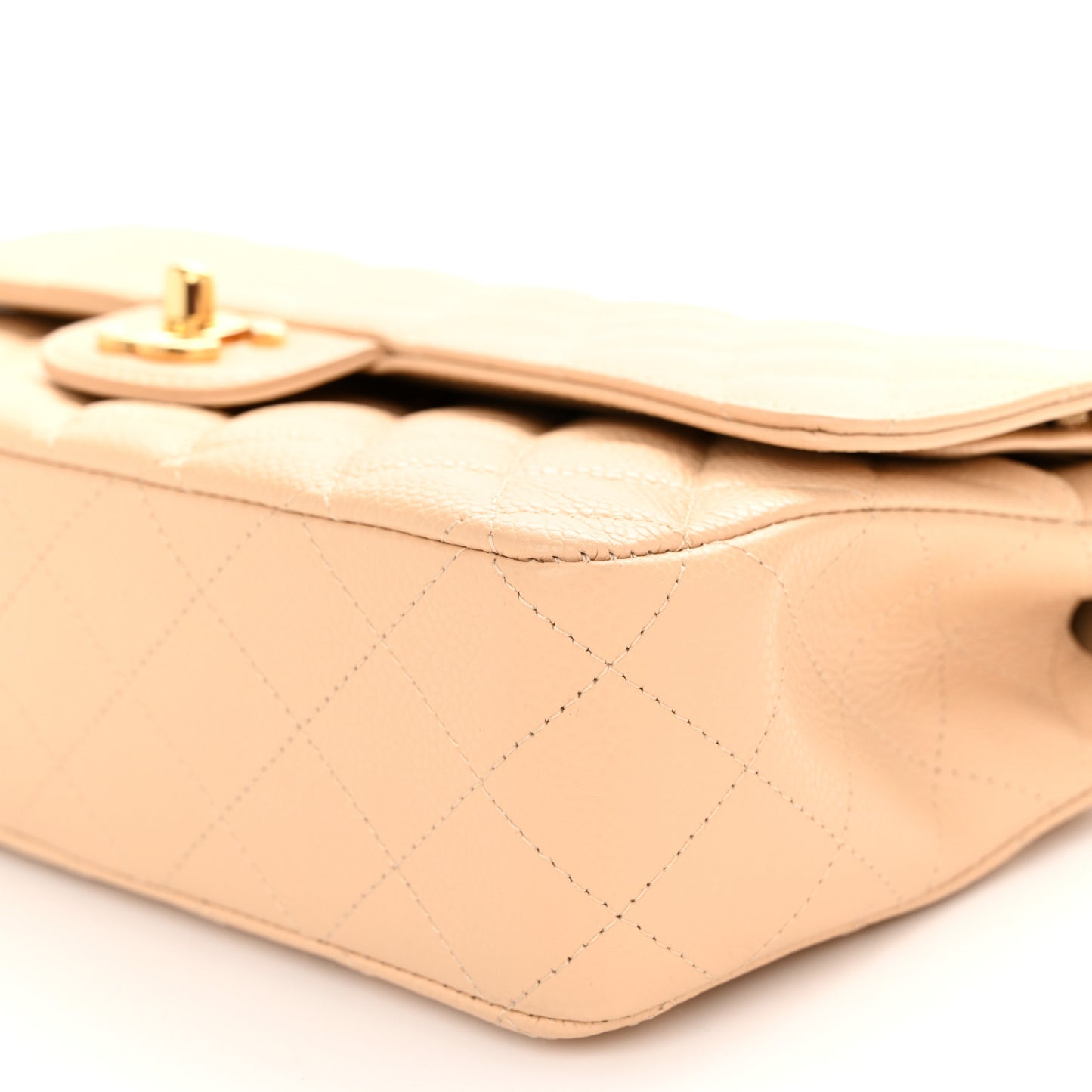 Caviar Quilted Medium Double Flap Beige