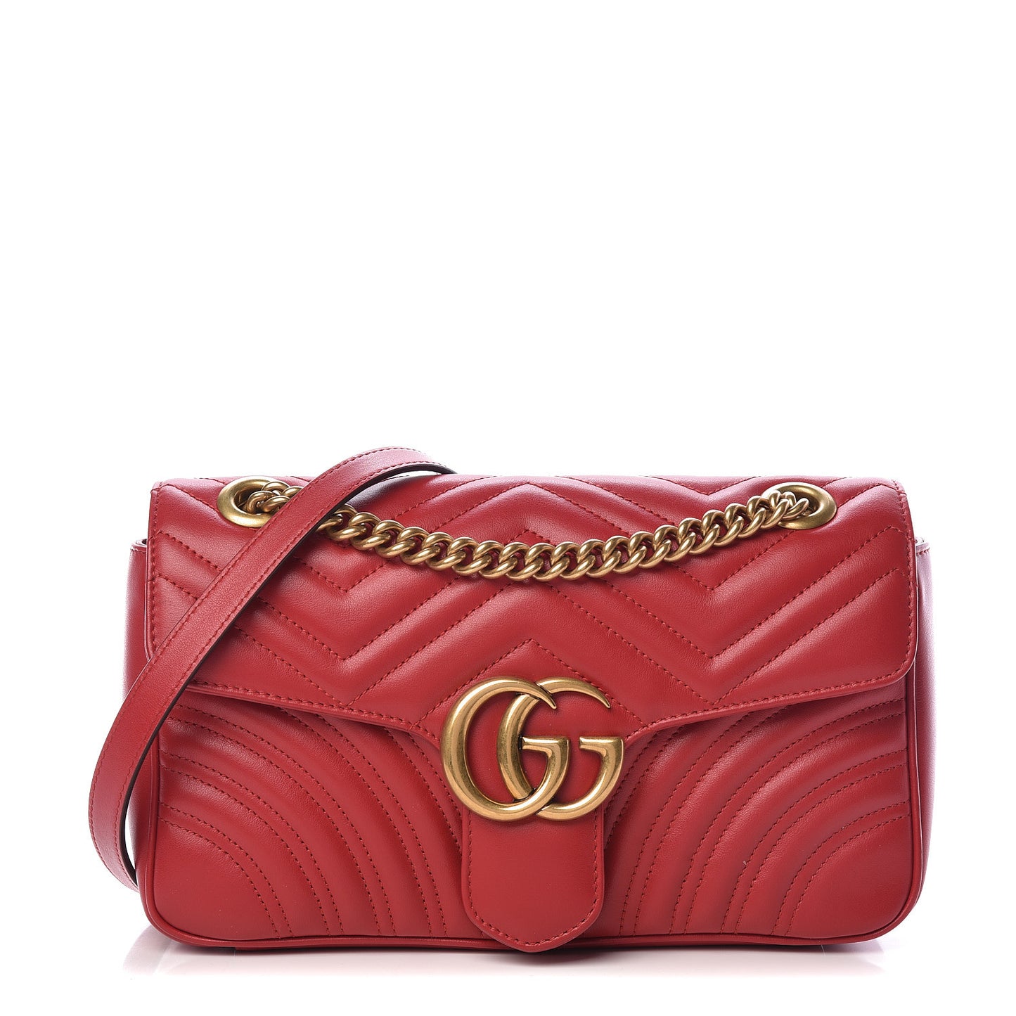 Calfskin Matelasse Small GG Marmont Shoulder Bag Hibiscus Red