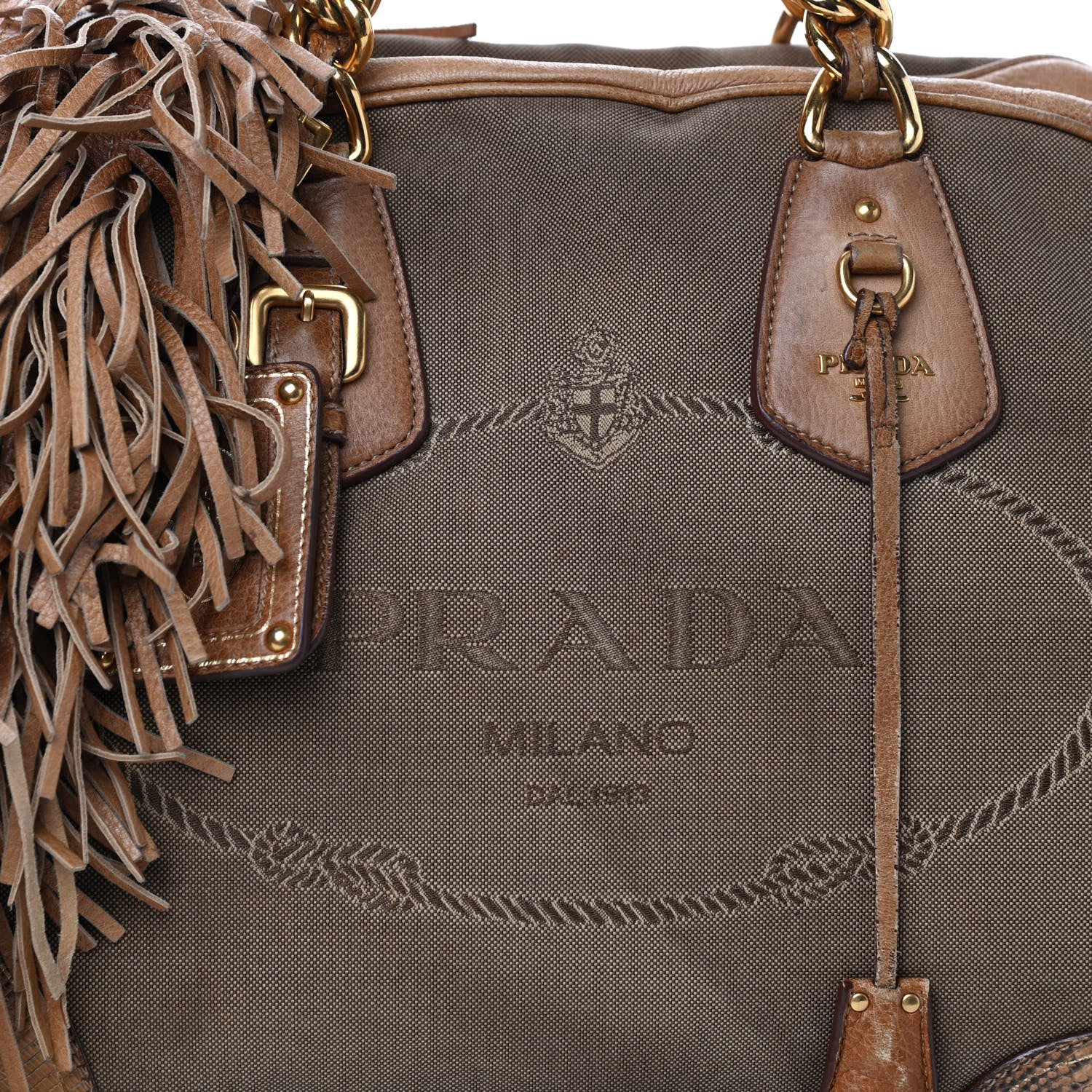 Prada Jacquard Logo Cervo Fringe Bowler Naturale 10 of 10