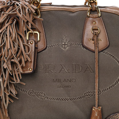 Prada Jacquard Logo Cervo Fringe Bowler Naturale 10 of 10