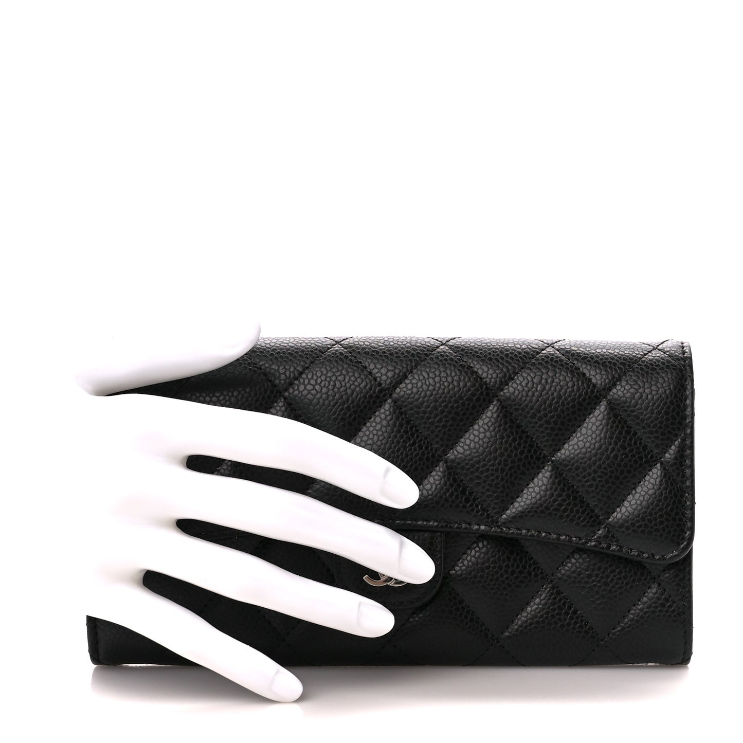 Caviar Quilted Large Gusset Flap Wallet Black