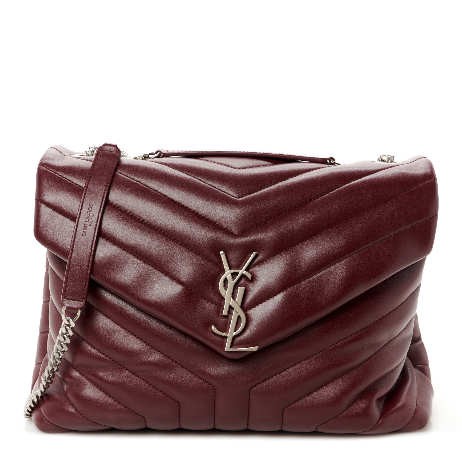 Saint Laurent Calfskin Y Quilted Monogram Medium Loulou Chain Satchel Rouge Legion 1 of 11