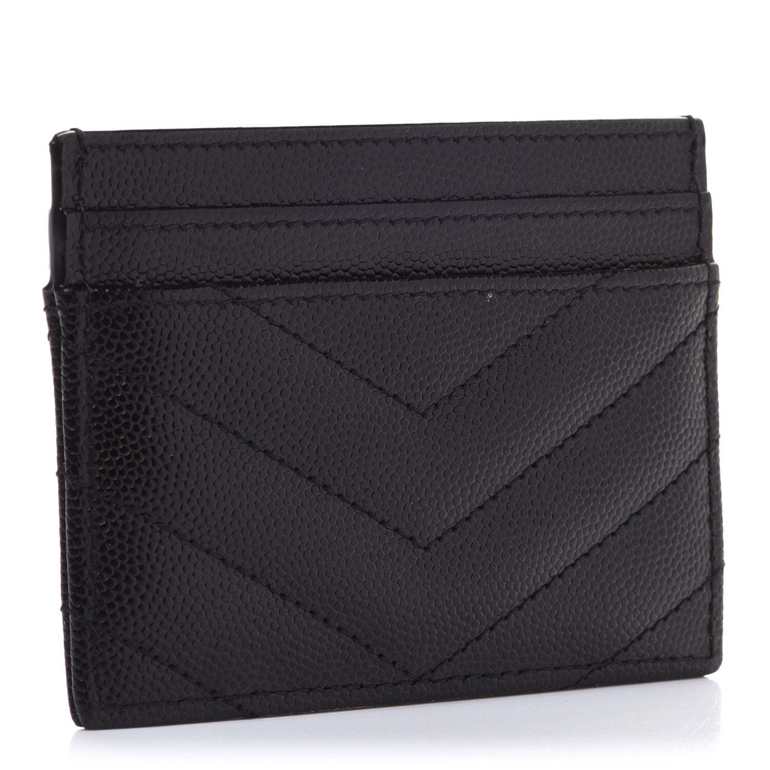 Saint Laurent Grain De Poudre Matelasse Chevron Monogram Credit Card Case Black 3 of 8