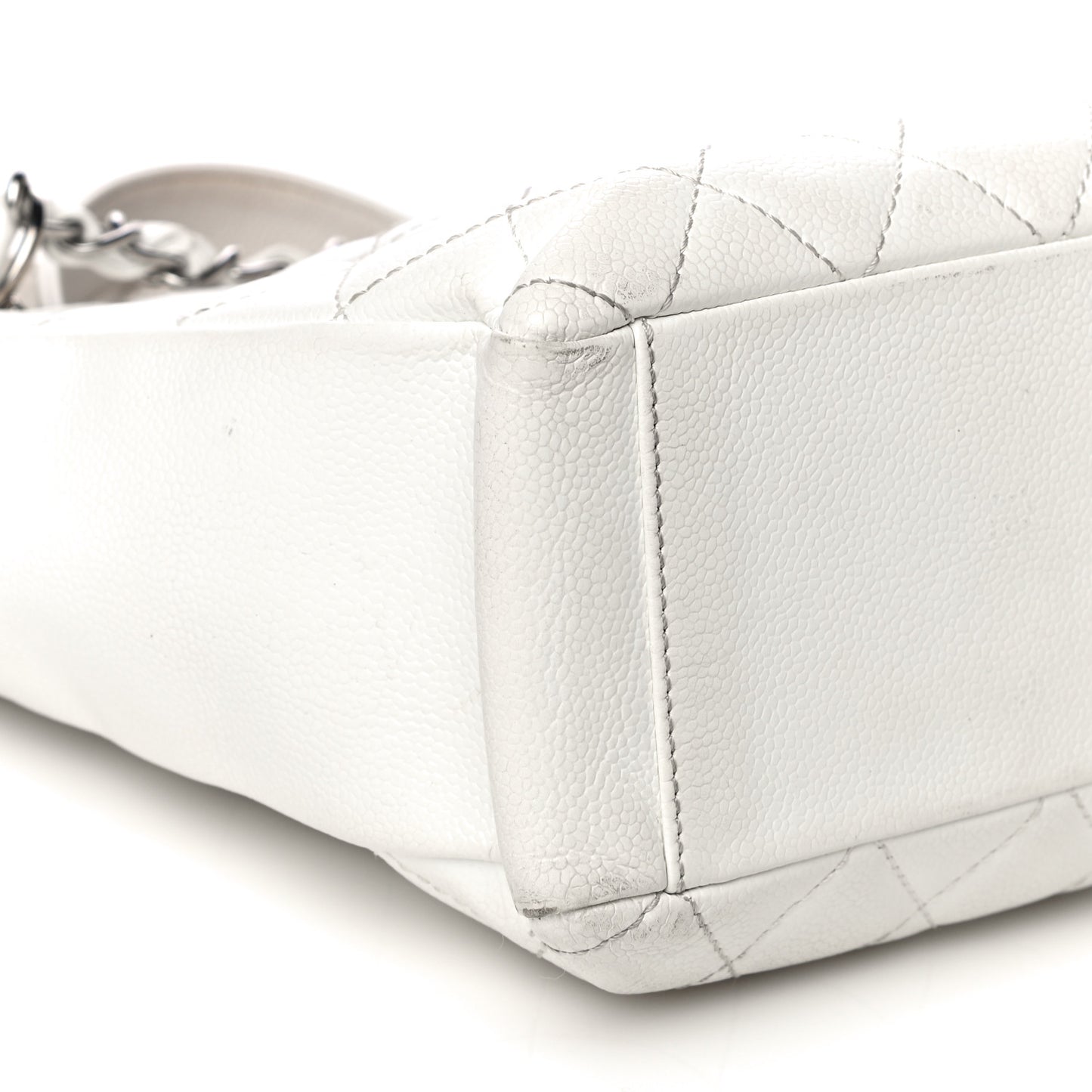 Caviar Quilted Petit Shopping Tote PST White