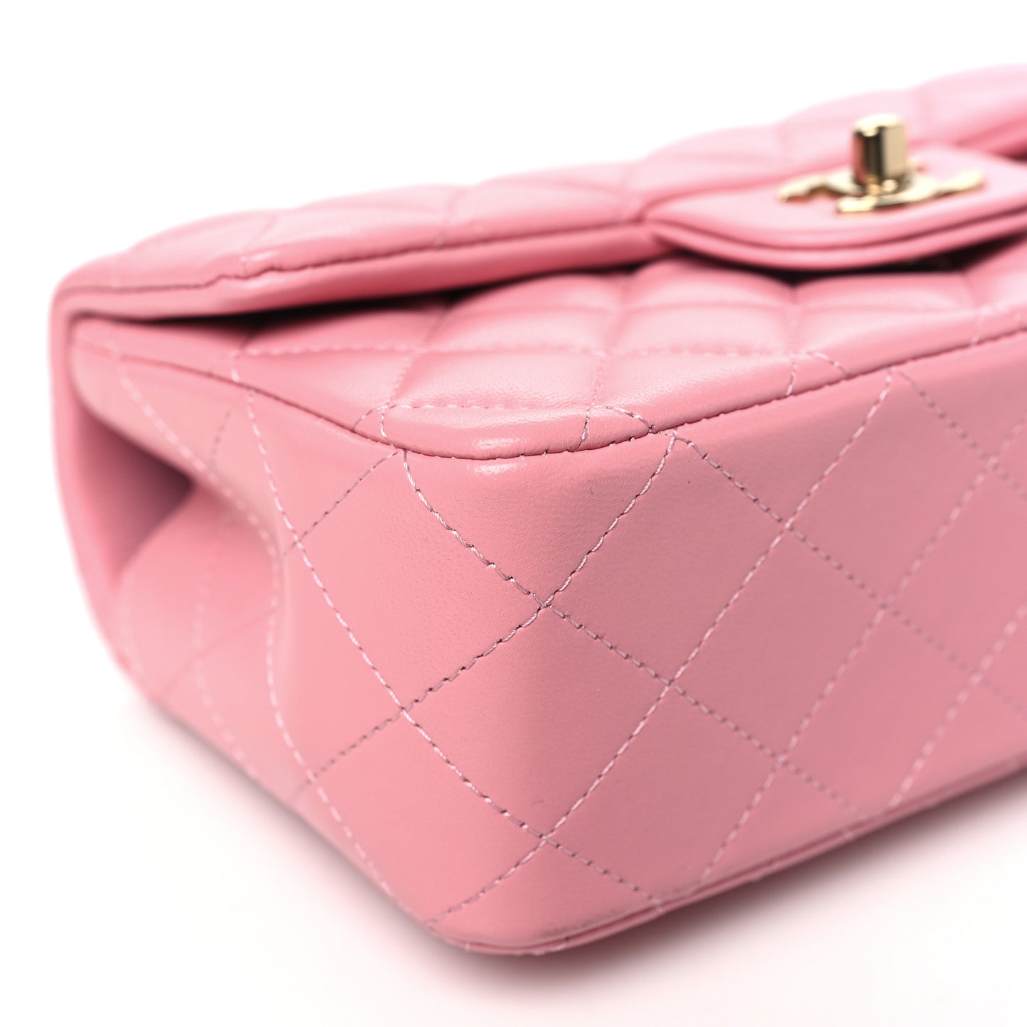 Lambskin Quilted Mini Top Handle Rectangular Flap Pink