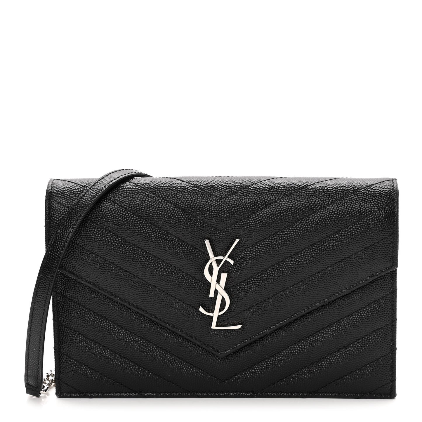 Grain De Poudre Matelasse Chevron Monogram Envelope Chain Wallet Black