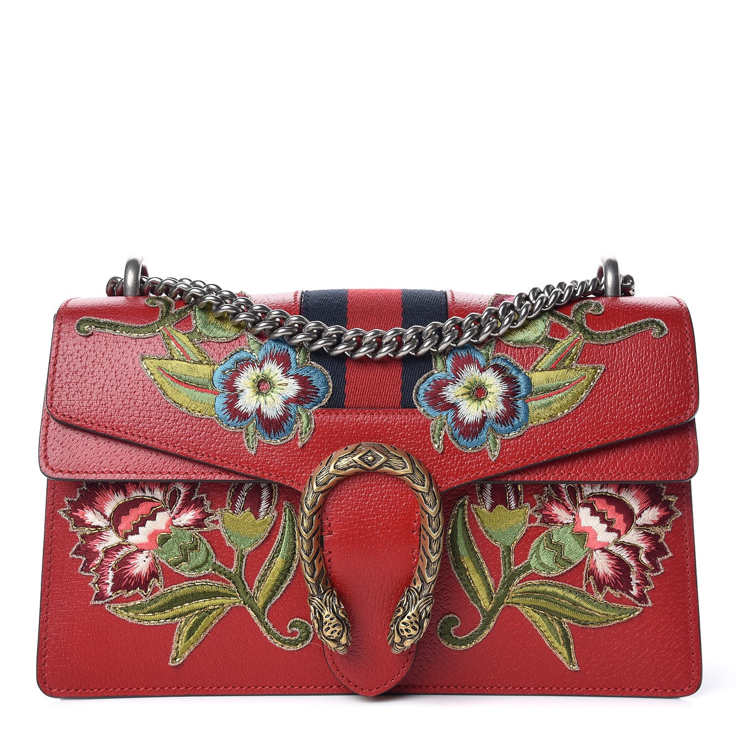 Gucci Calfskin Web Floral Embroidered Small Dionysus Shoulder Bag Hibiscus Red 1 of 12