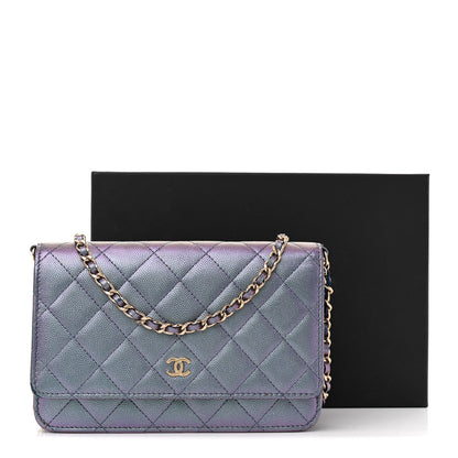 Chanel Iridescent Caviar Quilted Wallet on Chain WOC Dark Blue 16 of 16