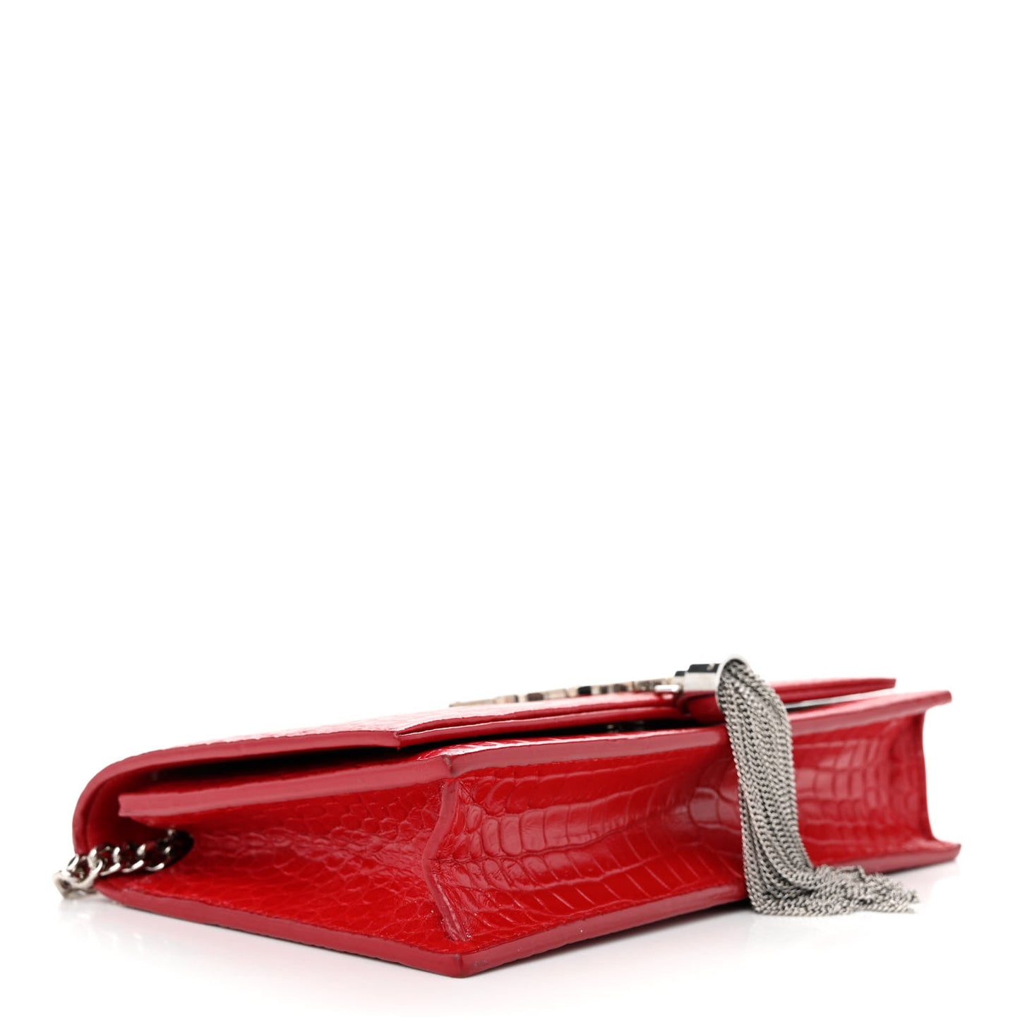 Calfskin Crocodile Embossed Kate Monogram Tassel Chain Wallet Red