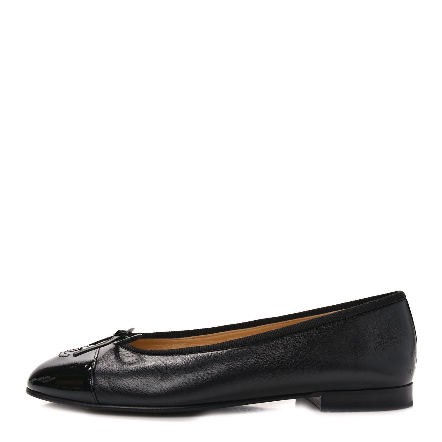 Lambskin Patent CC Cap Toe Ballerina Flats 38 Black