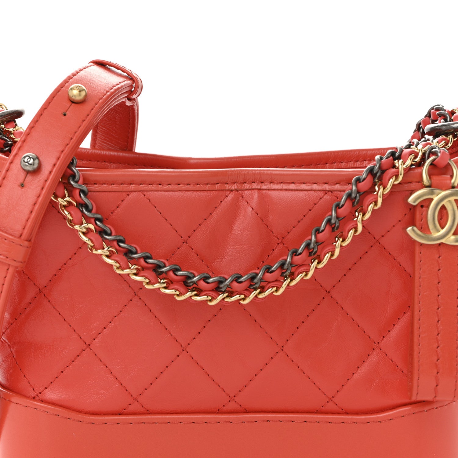 Chanel Aged Calfskin Quilted Small Gabrielle Hobo Red 8 of 10