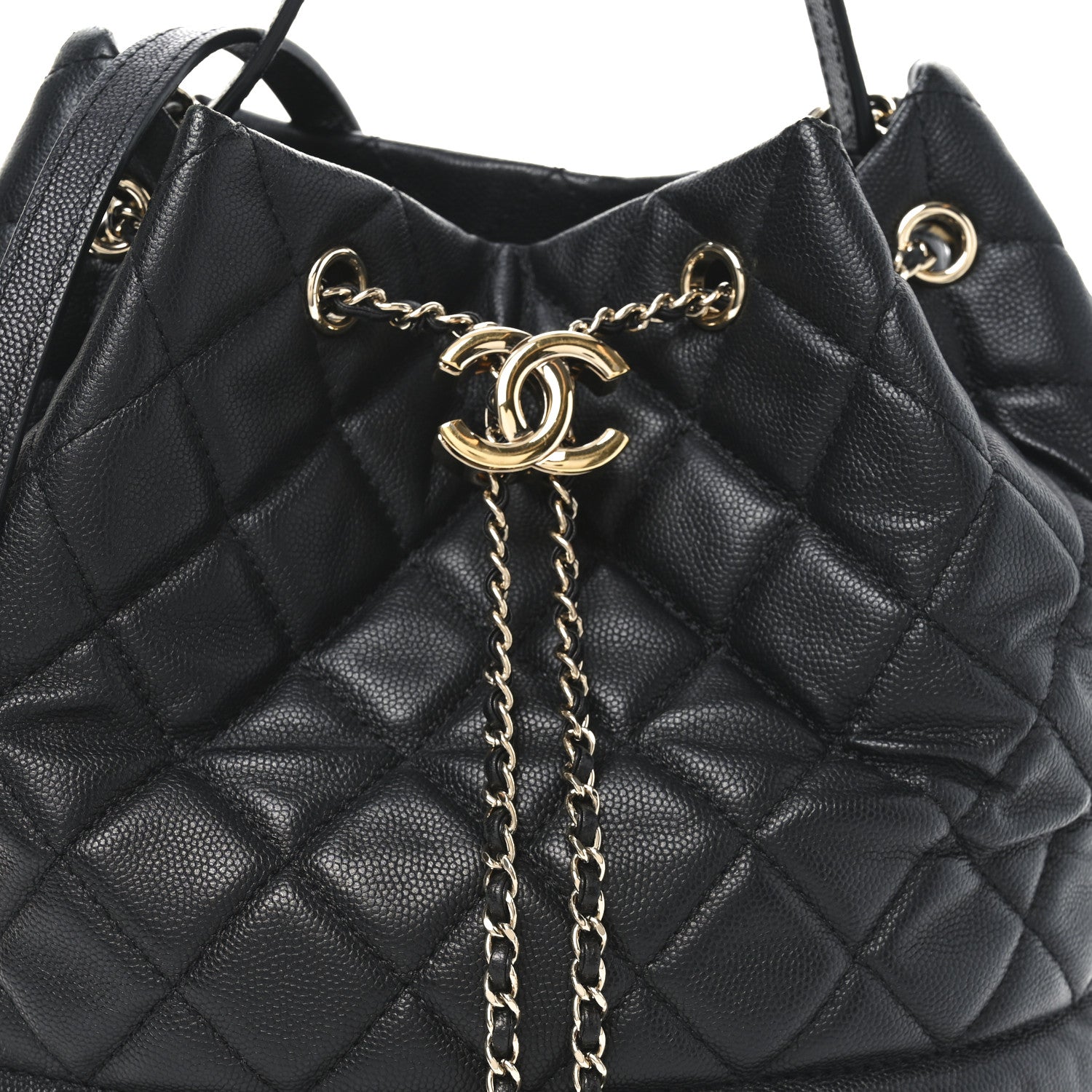 Chanel Caviar Quilted Large Rolled Up Bucket Drawstring Bag Black 8 of 10