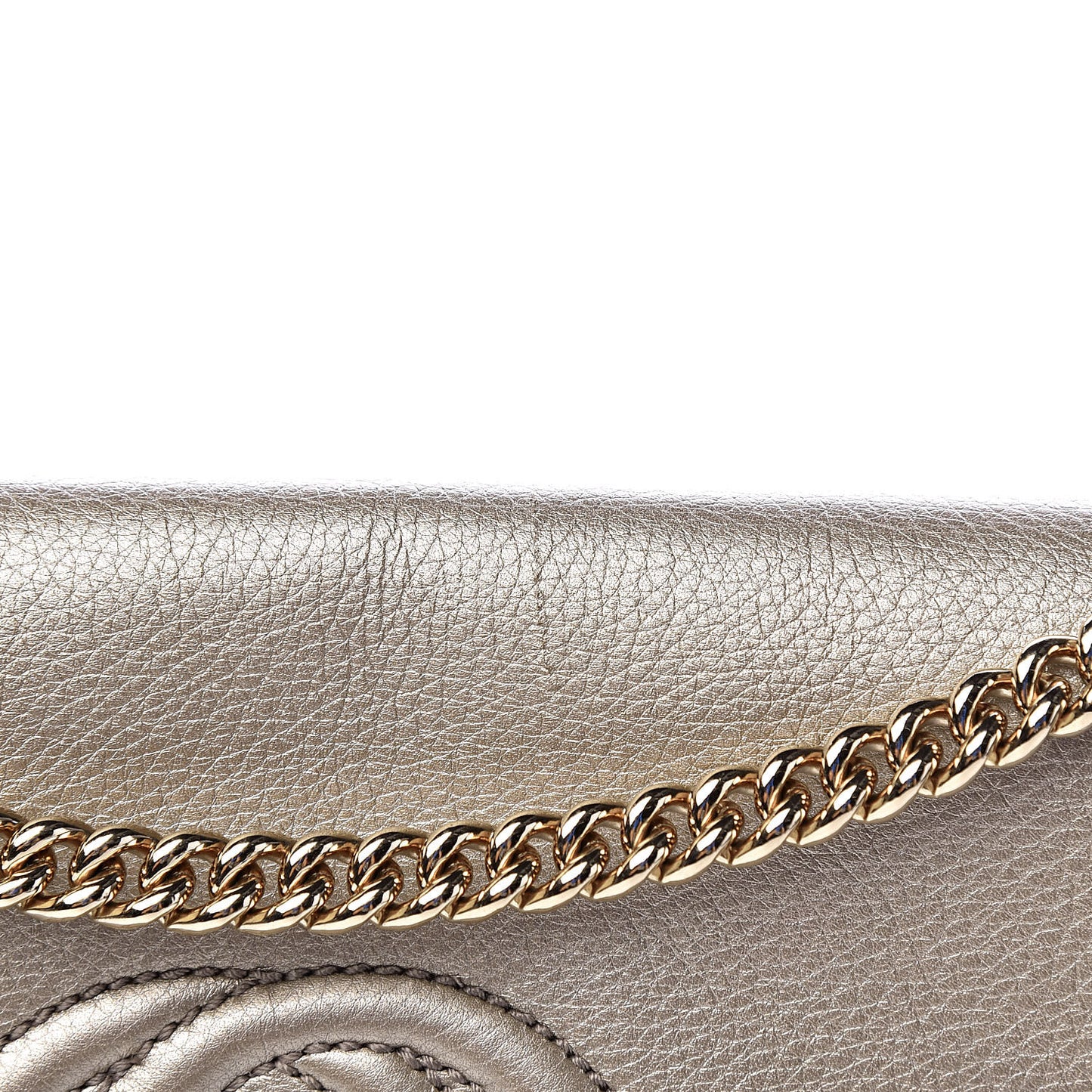 Metallic Pebbled Calfskin Medium Soho Flap Crossbody Golden Beige