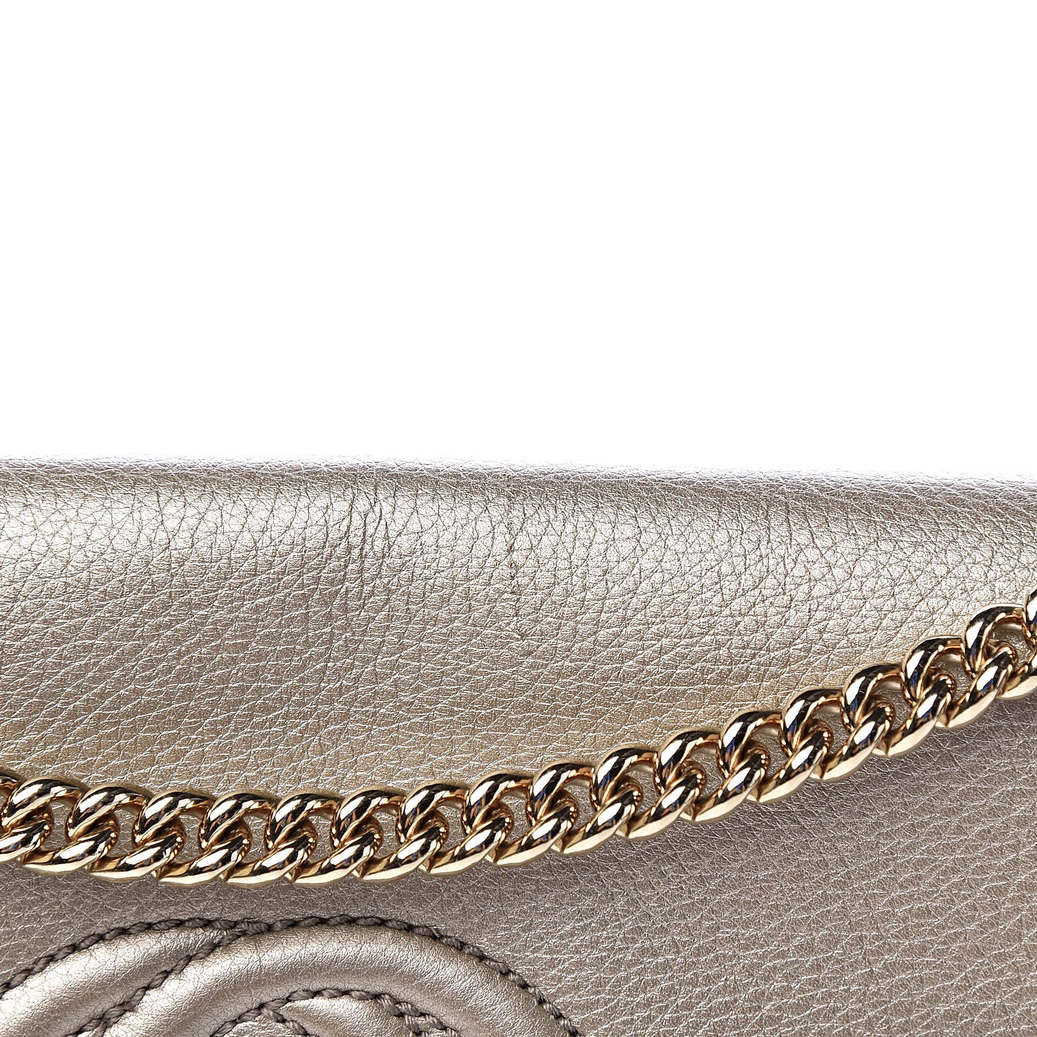Gucci Metallic Pebbled Calfskin Medium Soho Flap Crossbody Golden Beige 8 of 11
