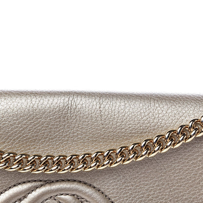 Gucci Metallic Pebbled Calfskin Medium Soho Flap Crossbody Golden Beige 8 of 11