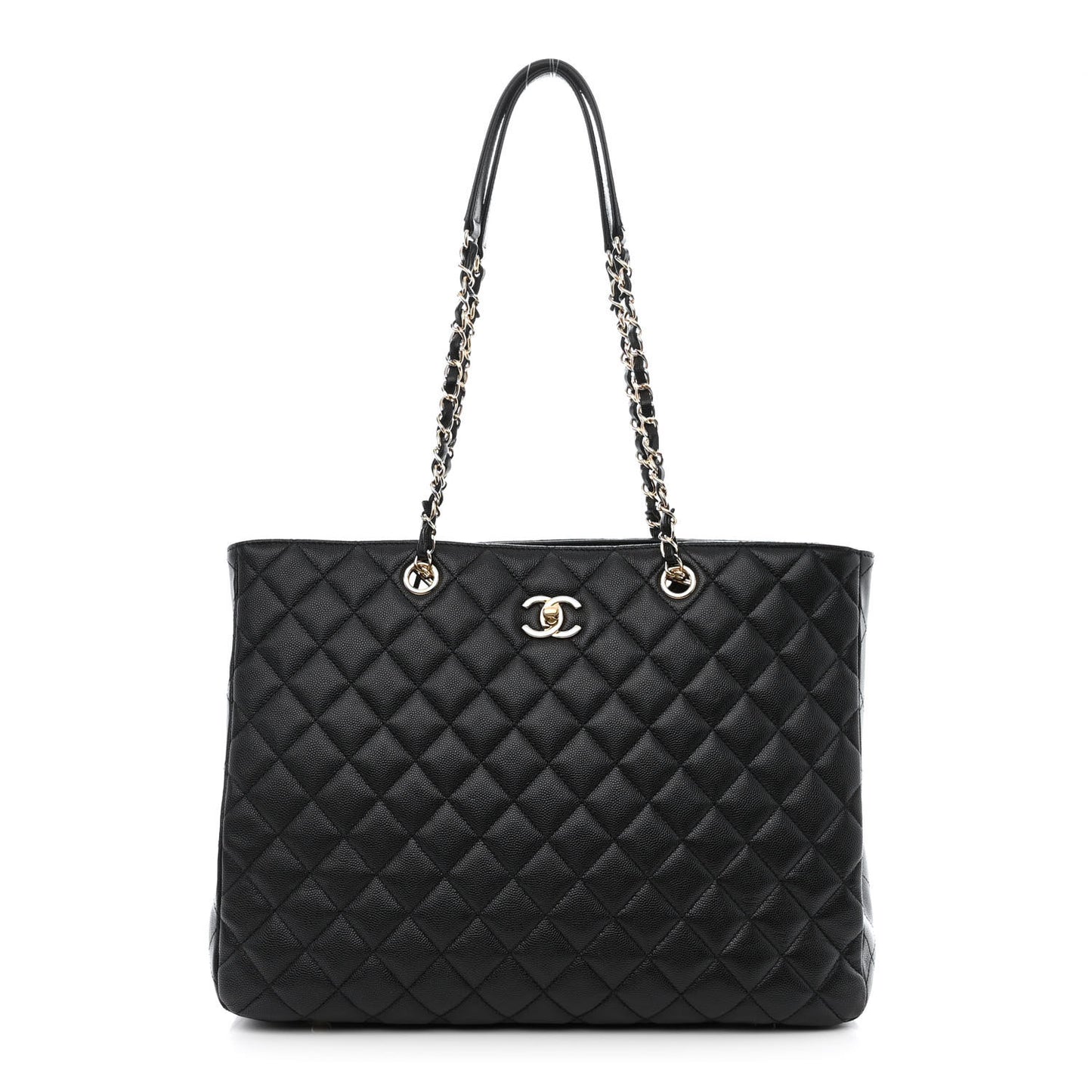 Caviar Quilted Large Shopping Tote Black