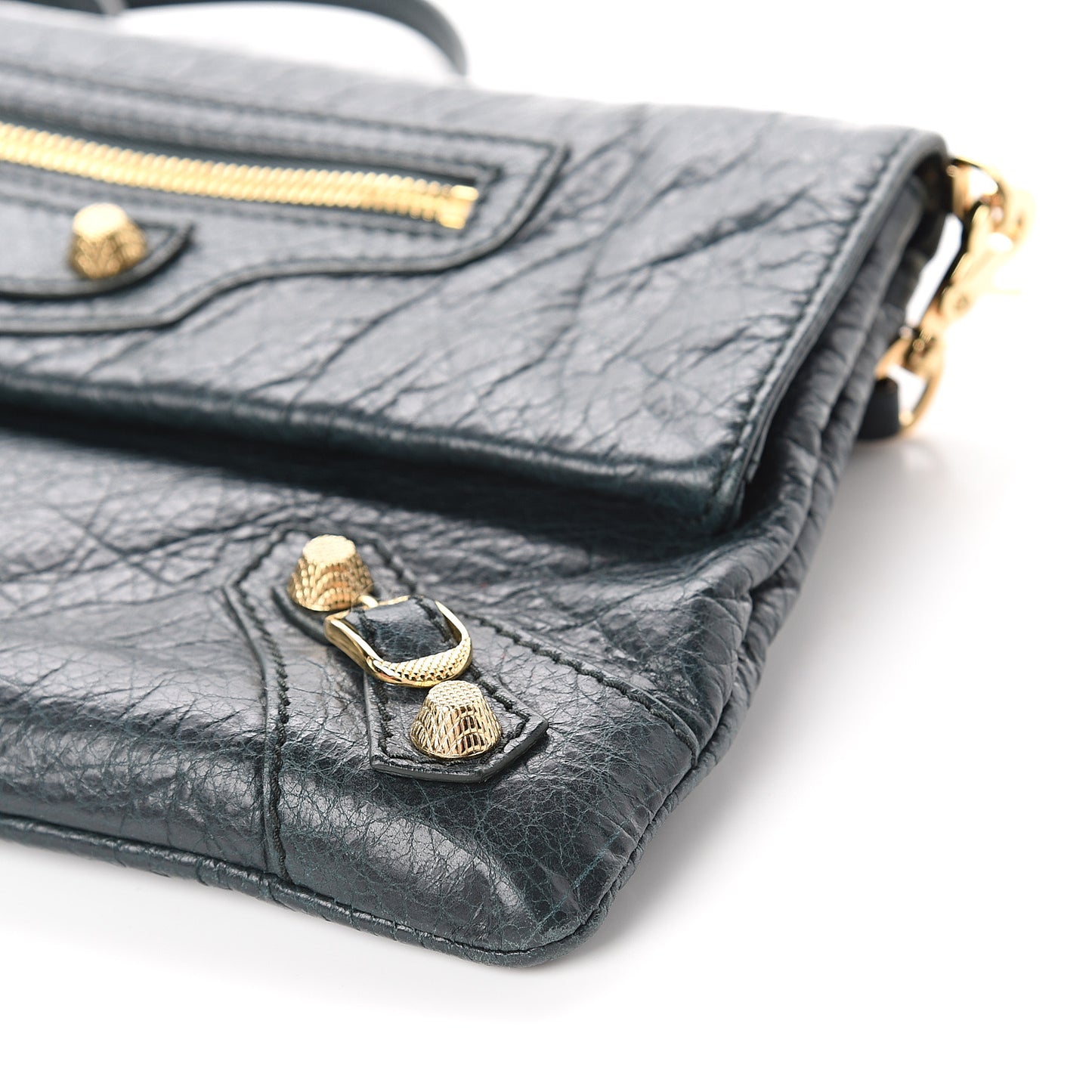 Agneau Giant 12 Gold Hardware Envelope Strap Clutch Vert Pinede