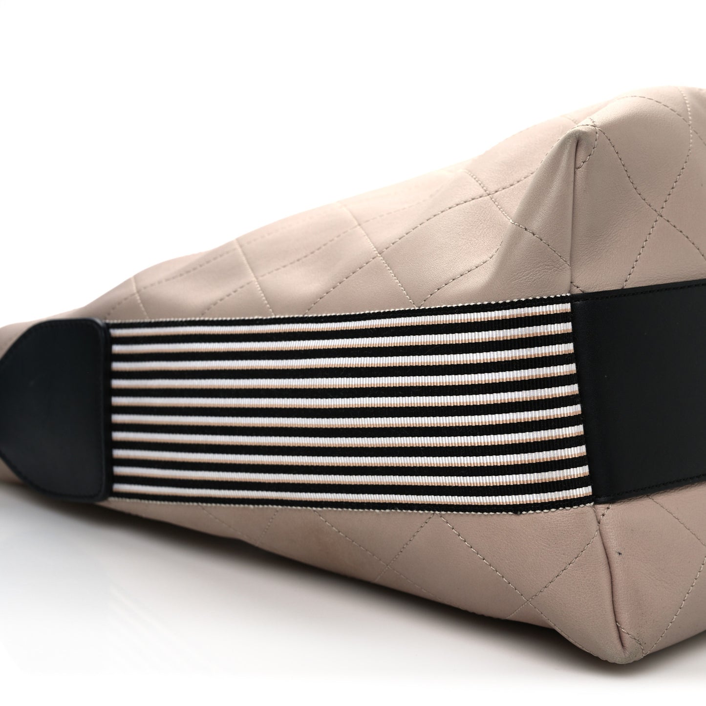 Calfskin Stitched Large Stripe Hobo Beige Black