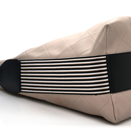 Chanel Calfskin Stitched Large Stripe Hobo Beige Black 9 of 13