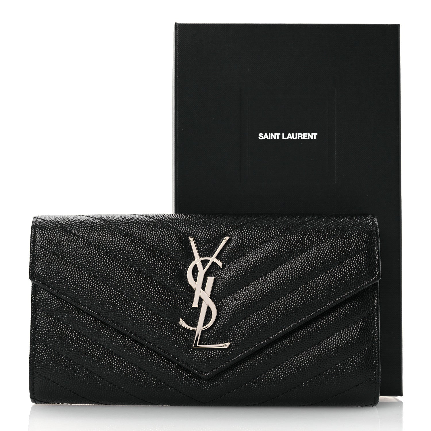Saint Laurent Grain De Poudre Matelasse Chevron Monogram Flap Wallet Black 8 of 8