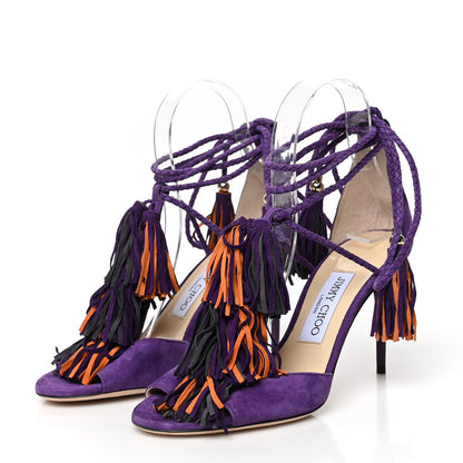 Jimmy Choo Suede Mindy Fringe Ankle Wrap Sandals 37 Purple 3 of 7