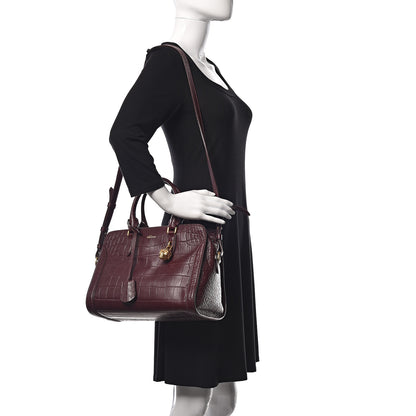 Alexander McQueen Calfskin Crocodile Embossed Small Skull Padlock Zip Around Tote Bordeaux 2 of 10