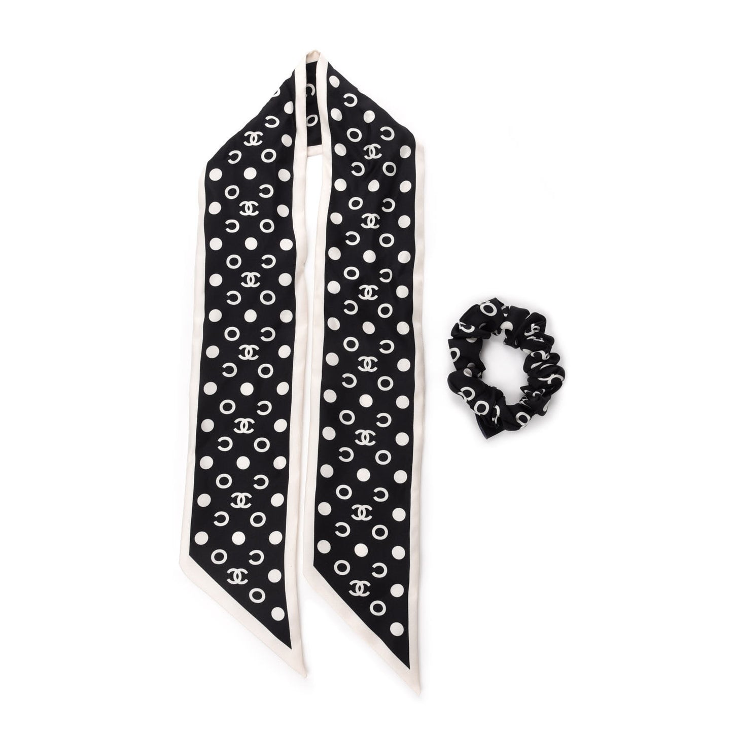 Silk CC Twilly Hair Tie Black White