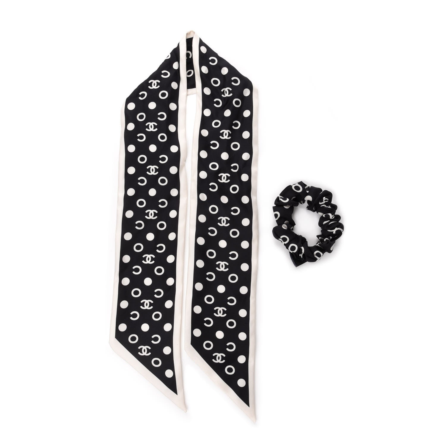 Chanel Silk CC Twilly Hair Tie Black White 3 of 5