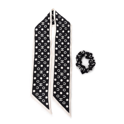 Chanel Silk CC Twilly Hair Tie Black White 3 of 5