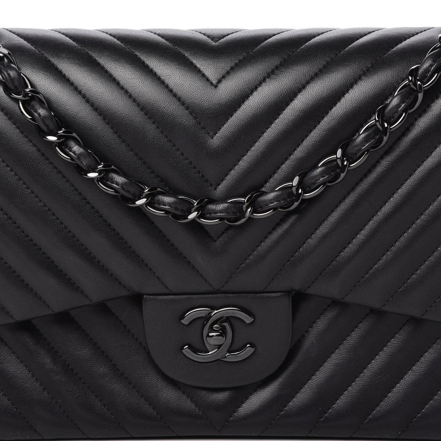 Lambskin Chevron Quilted Jumbo Double Flap So Black