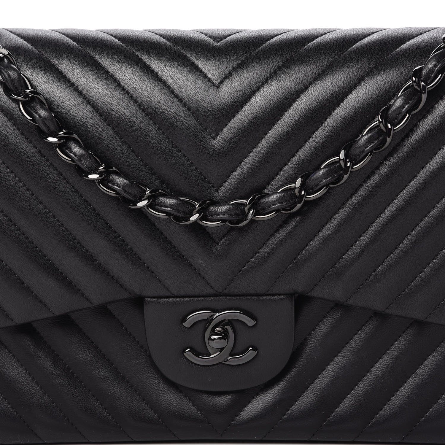 Chanel Lambskin Chevron Quilted Jumbo Double Flap So Black 10 of 10