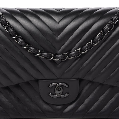 Chanel Lambskin Chevron Quilted Jumbo Double Flap So Black 10 of 10