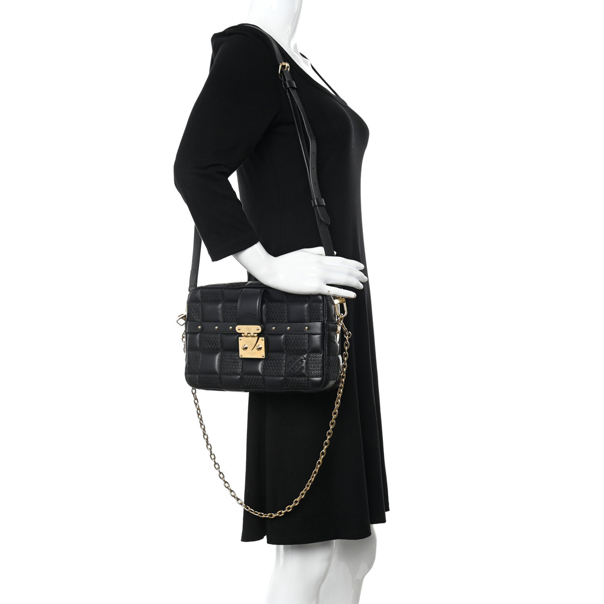 Louis Vuitton Lambskin Damier Quilt Troca MM Black 2 of 13