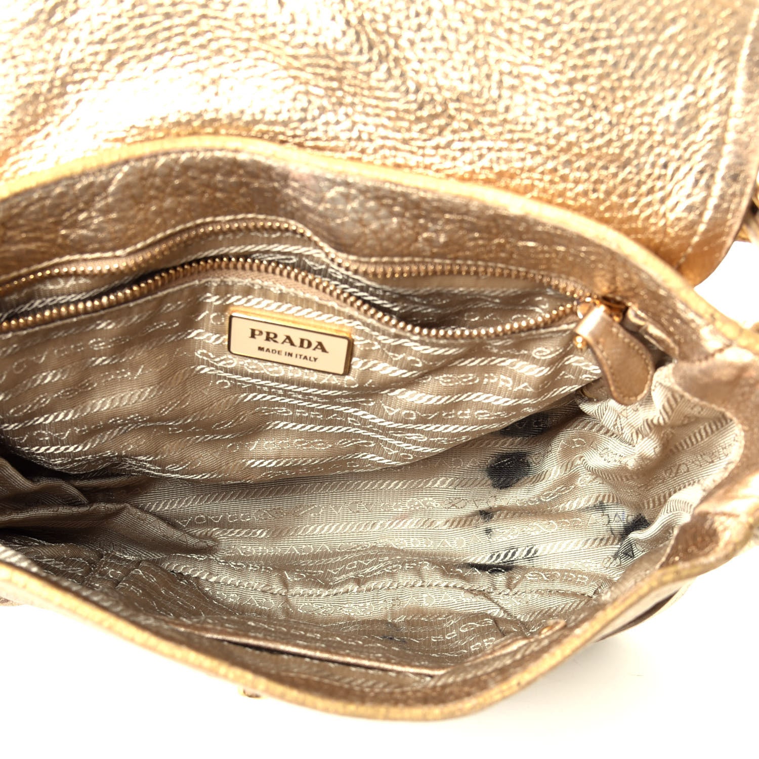 Prada Metallic Vitello Daino Pushlock Flap Shoulder Bag Gold 5 of 9