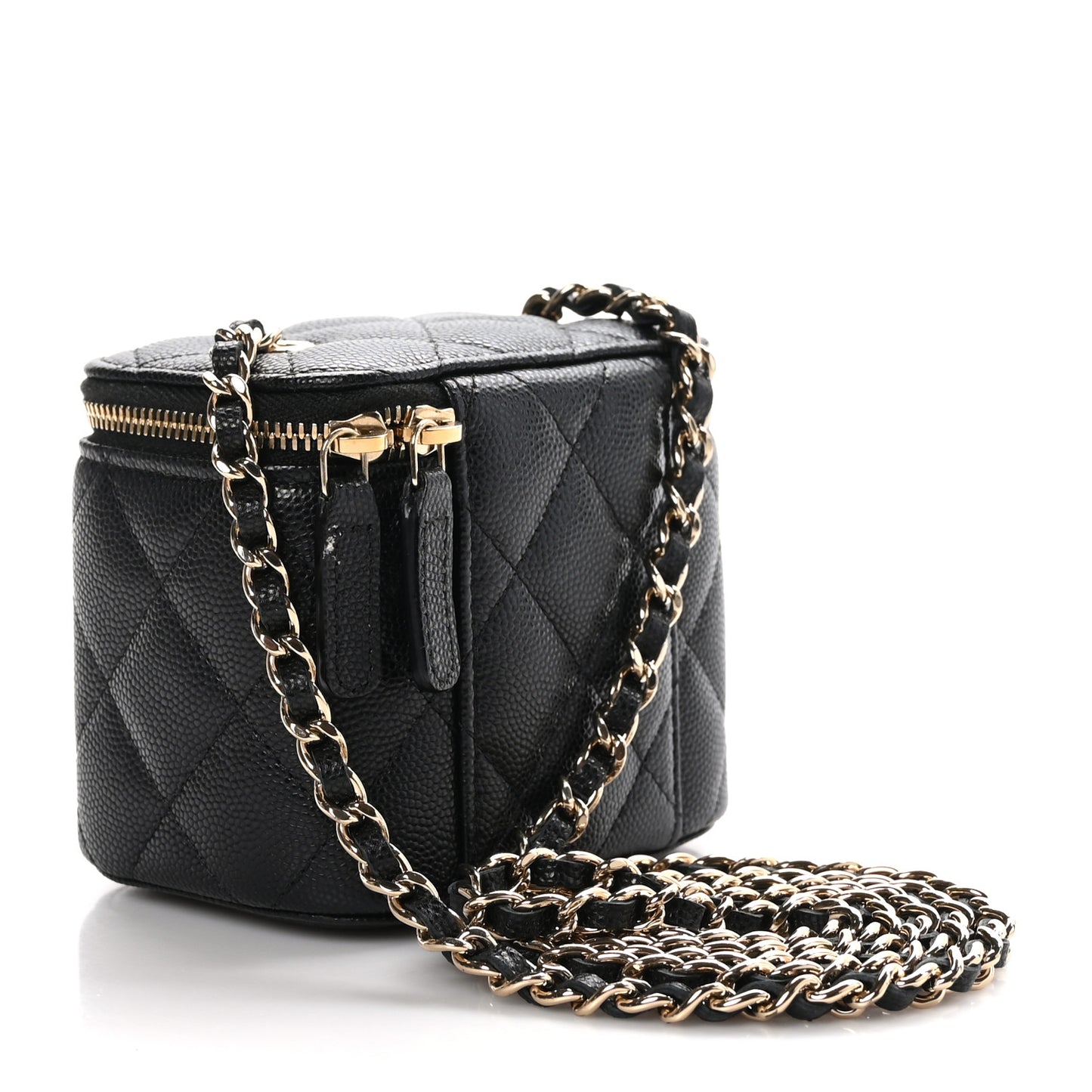 Caviar Quilted Mini Vanity Case With Chain Black