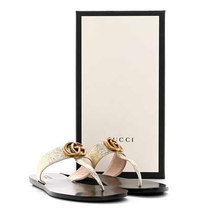 Gucci Nappa Silk Galassia GG Marmont Thong Flat Sandals 37.5 Platino 11 of 11