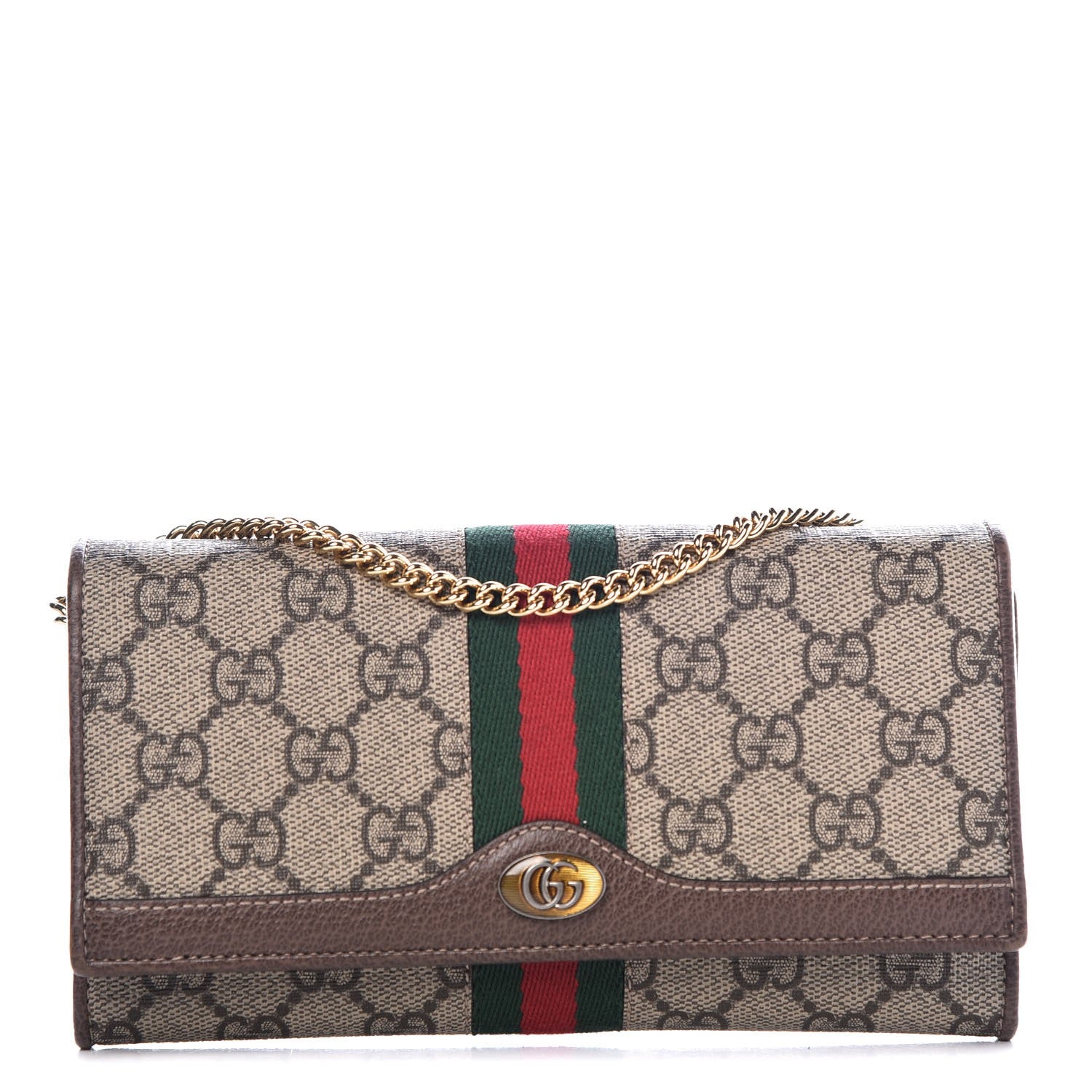 Gucci GG Supreme Monogram Web Ophidia Wallet On Chain Brown 1 of 9