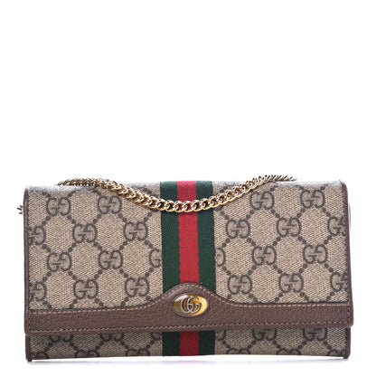Gucci GG Supreme Monogram Web Ophidia Wallet On Chain Brown 1 of 9