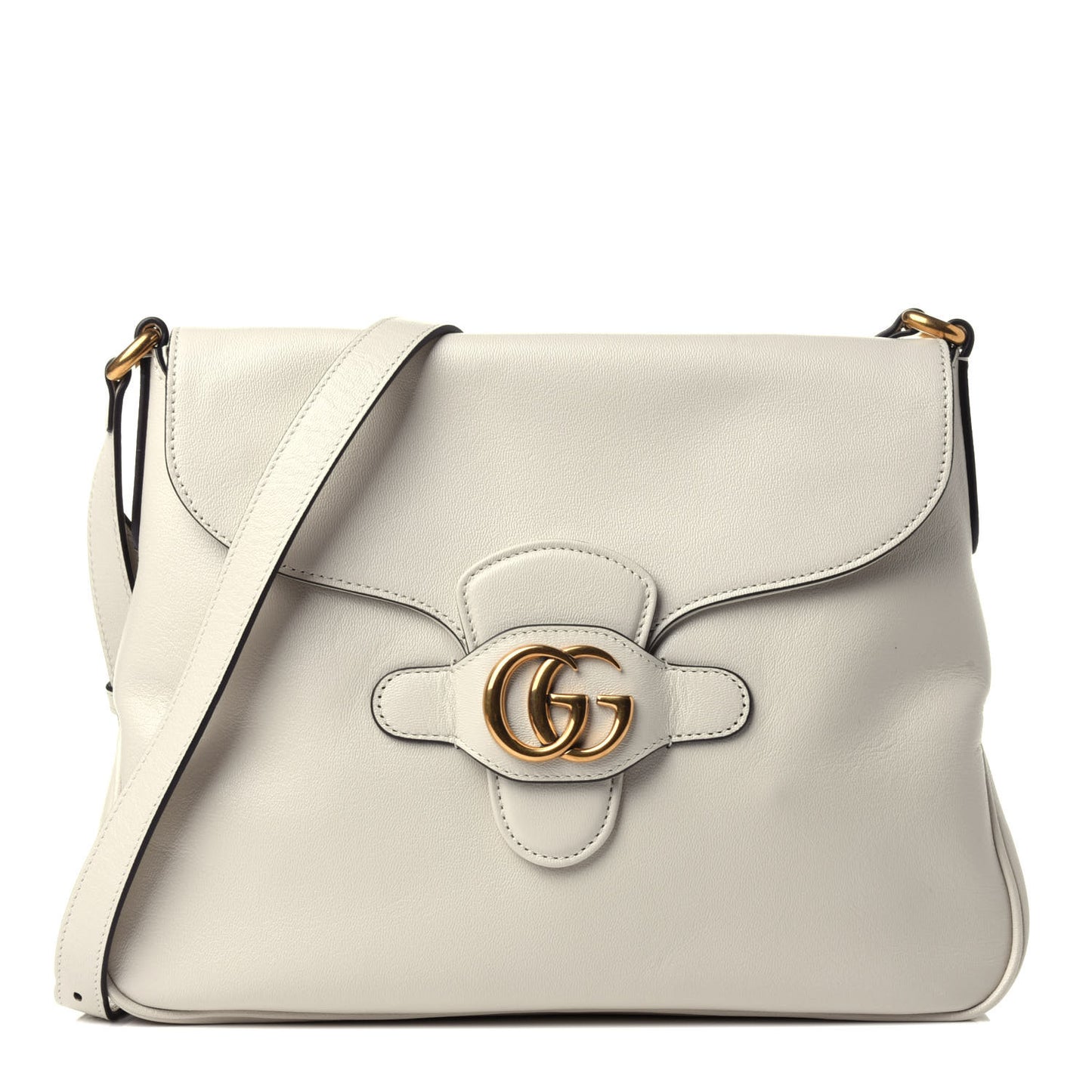 New Sakai Calfskin Lux Medium Dahlia Messenger Shoulder Bag Mystic White