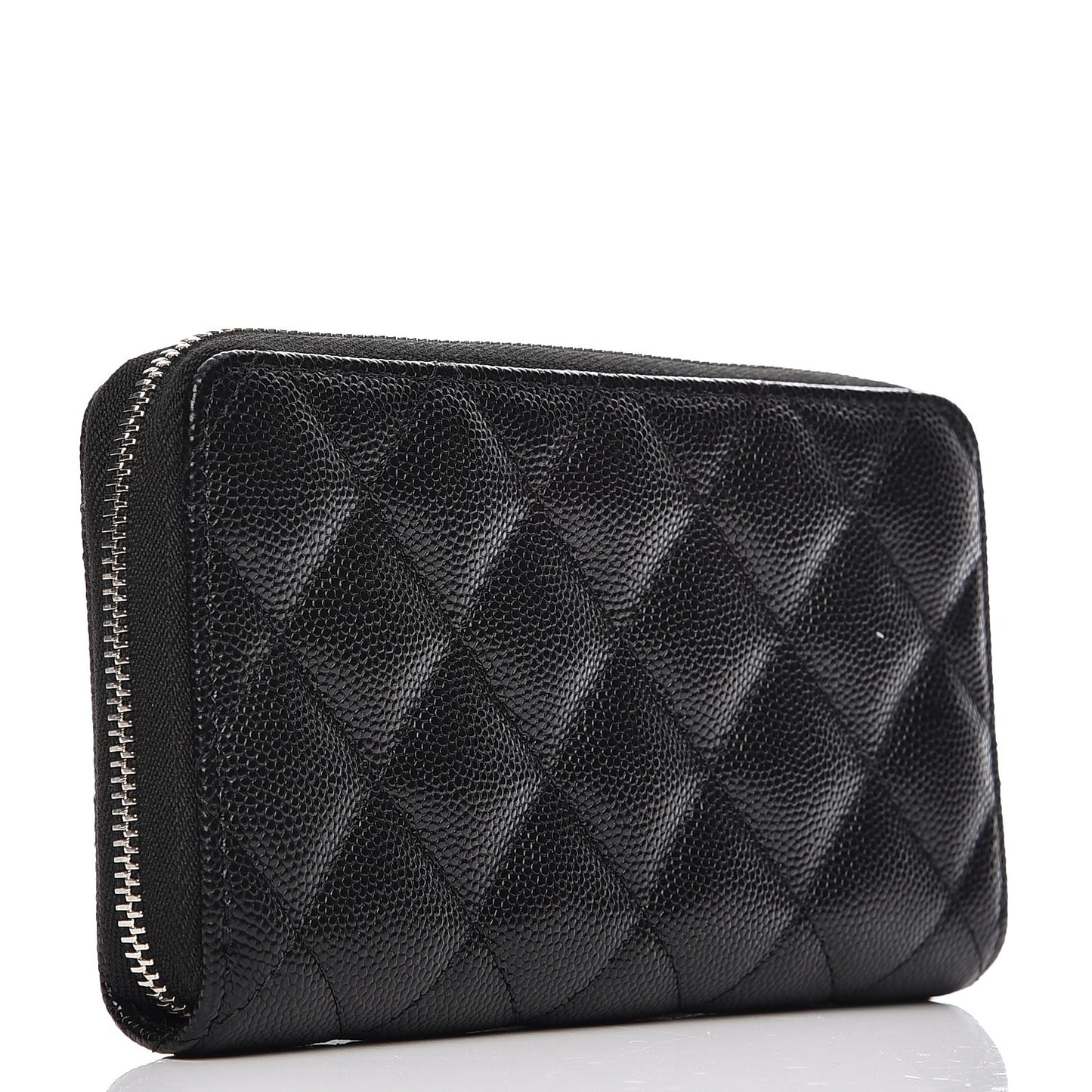 Caviar Quilted Small Zip Around Wallet Black