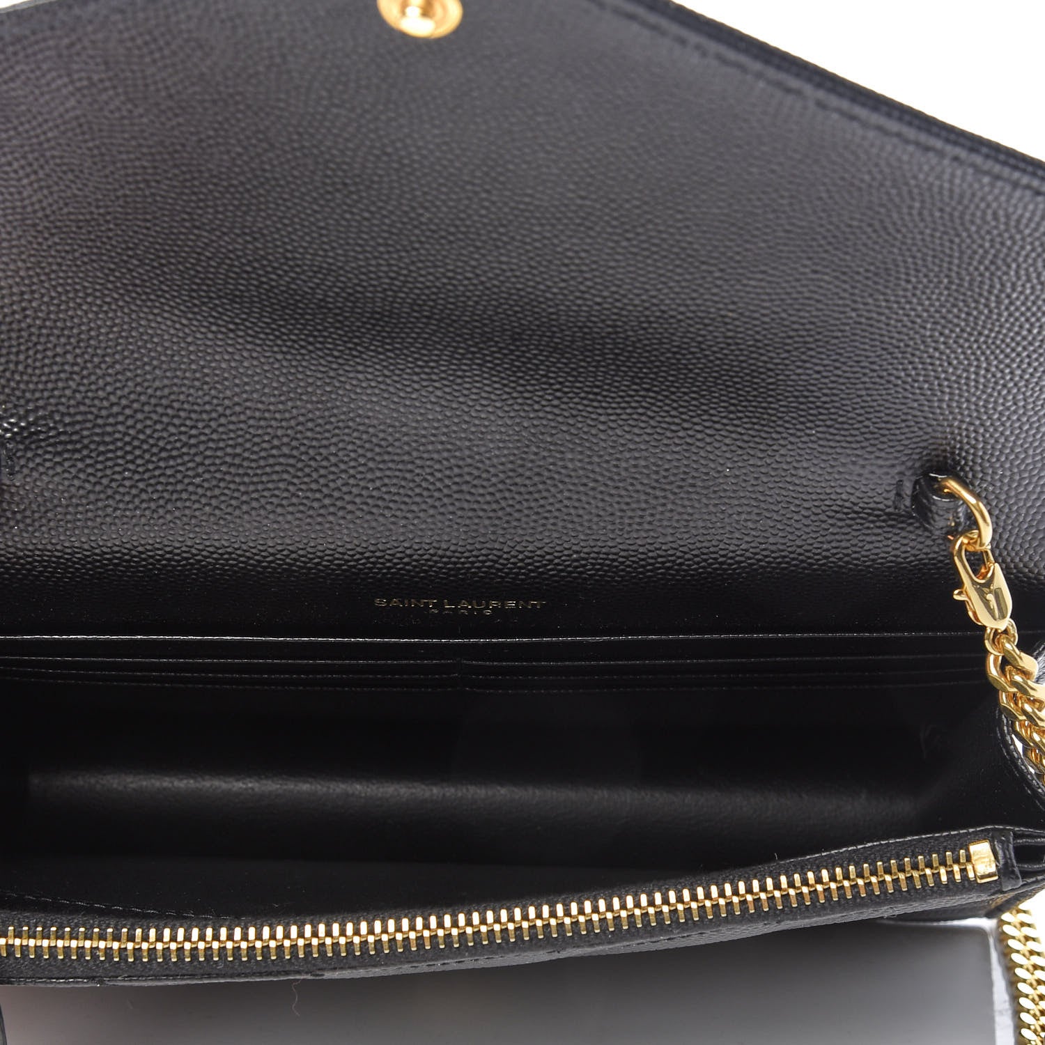 Saint Laurent Grain De Poudre Matelasse Chevron Monogram Envelope Chain Wallet Black 4 of 7