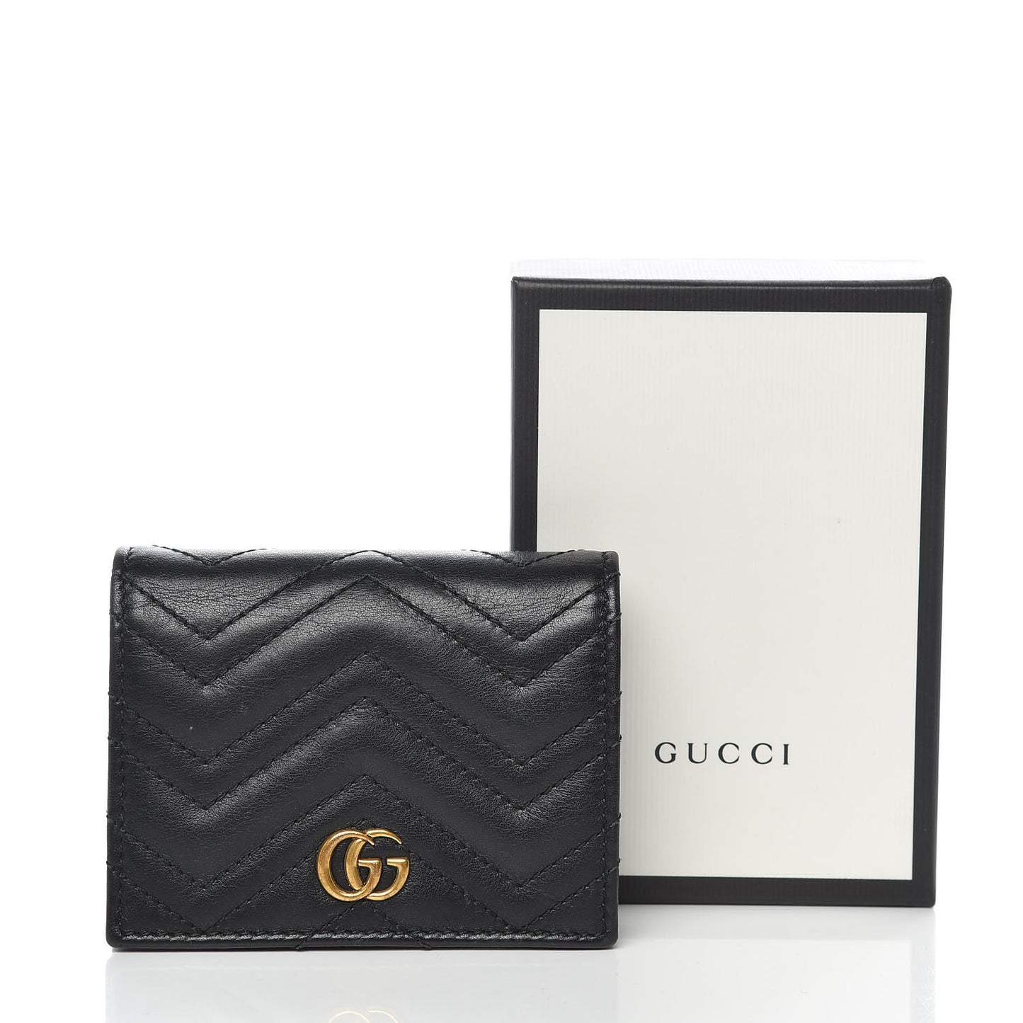 Calfskin Matelasse GG Marmont Card Case Wallet Black