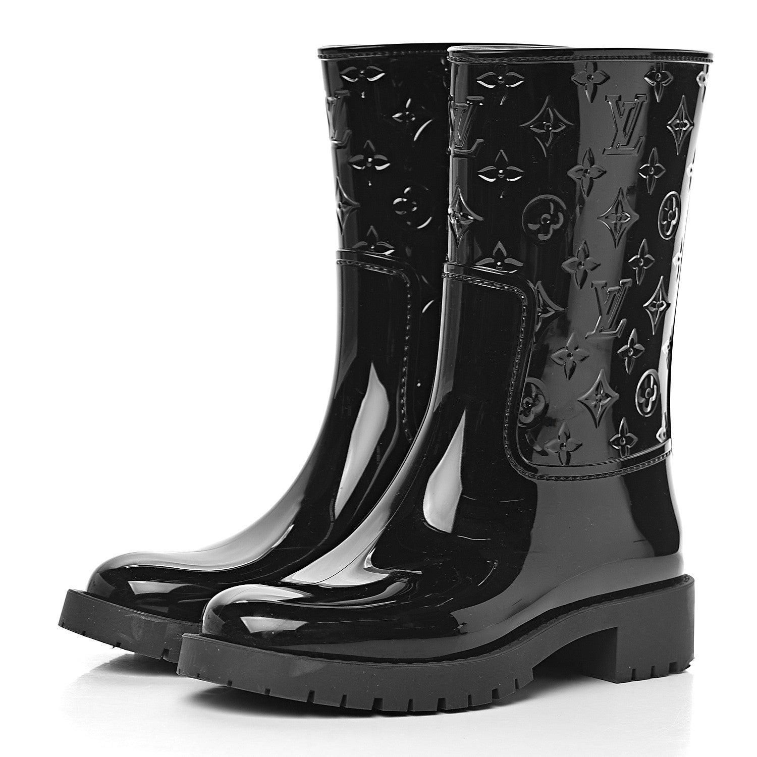Louis Vuitton Rubber Embossed Monogram Drops Flat Half Boots 36 Black 3 of 11