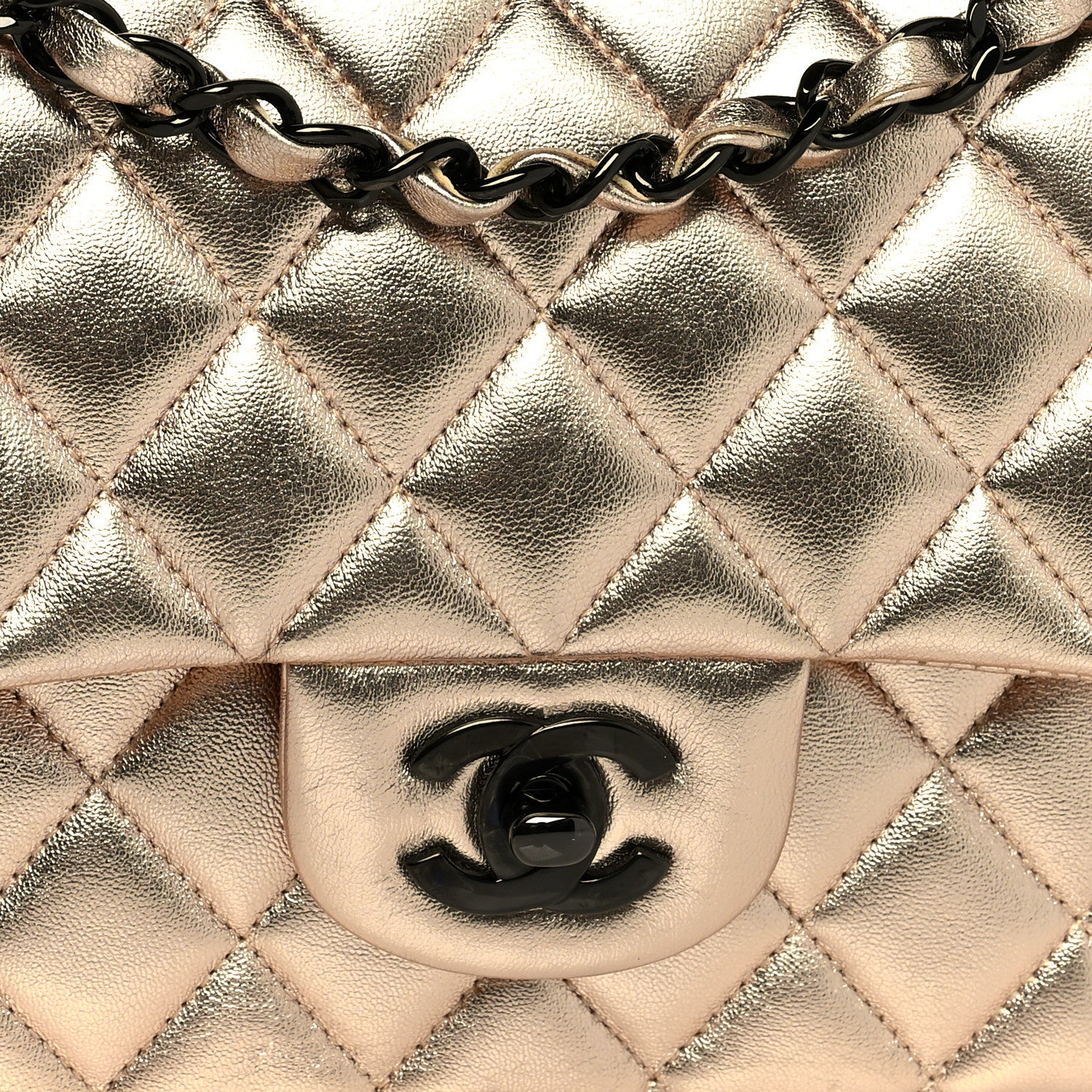 Chanel Metallic Lambskin Quilted Medium Double Flap Gold Black 7 of 9